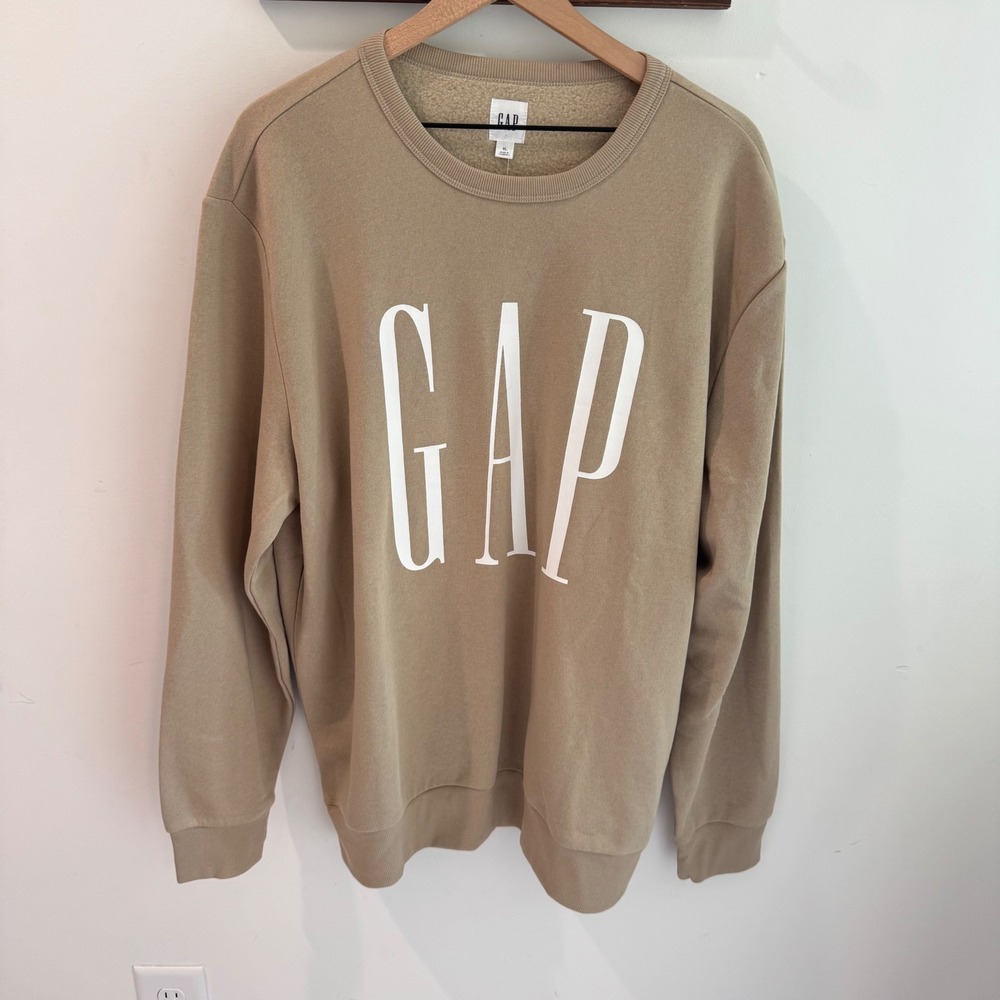 GAP Mens Logo Fleece Crewneck Sweatshirt Tan‎ Khaki XL 523890-05-1 NEW